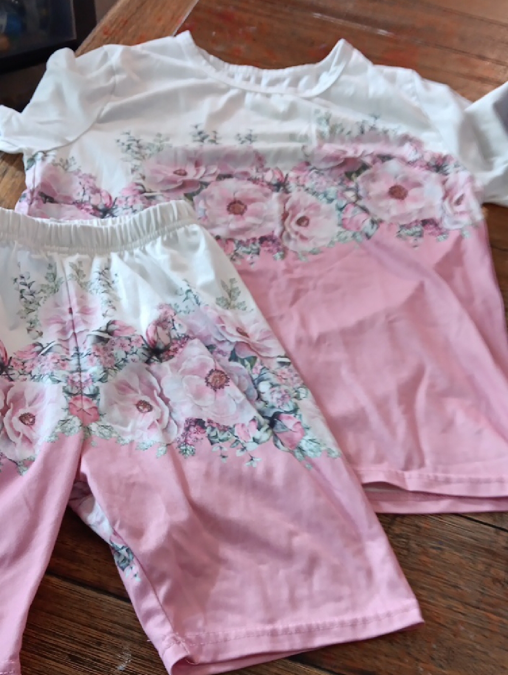 Girls Pink Floral Two-Piece Short Set
